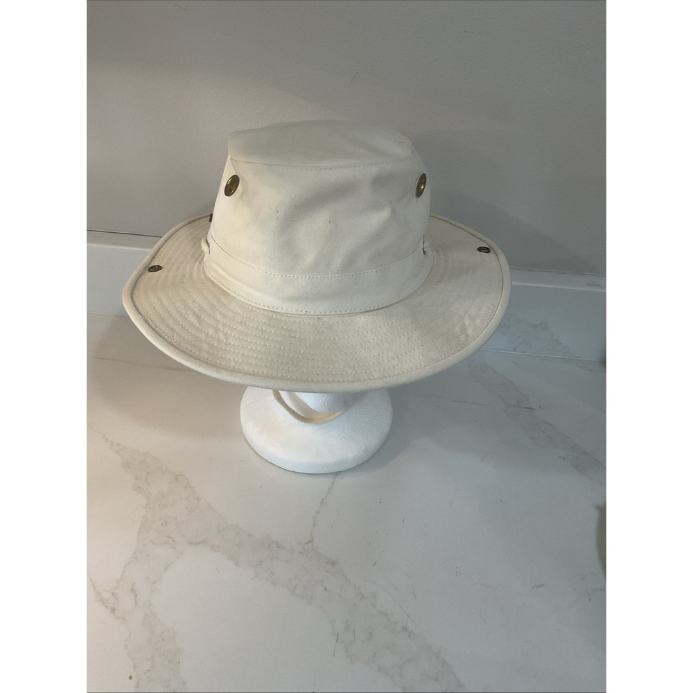 Vintage Tilley Hat Cap 7 1/2 Off-White Classic Duck Canvas Sun Bucket Floats